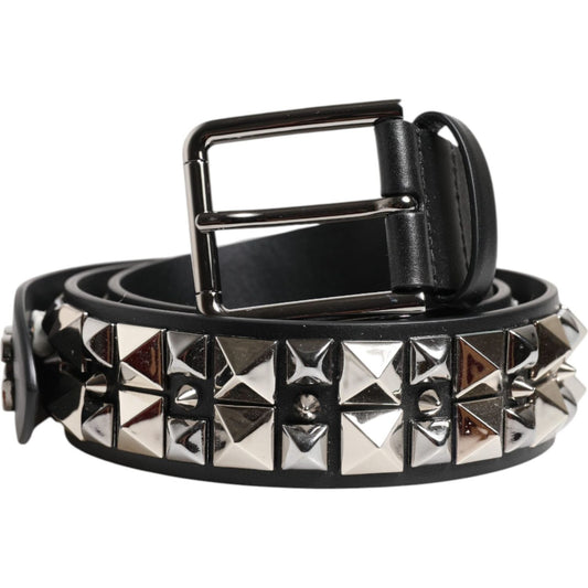 Dolce & Gabbana Black Calf Leather Studded Silver Buckle Belt 100 cm / 40 Inches,105 cm / 42 Inches,1728,67345645728,90 cm / 36 Inches,Accessories,Belts - Men - Accessories,Black,Dolce & Gabbana,Material: 100% Calf Leather,Men,Men - Accessories,New with t