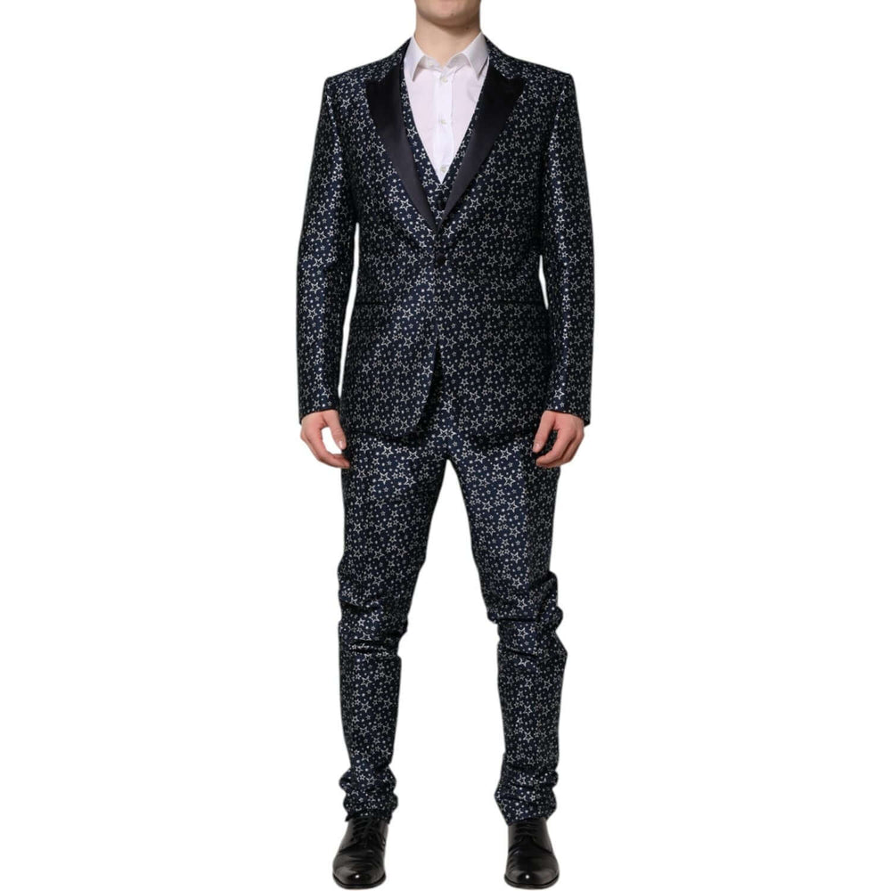 Dolce & Gabbana Blue MARTINI Star Jacquard 3 Piece Suit KOS2332-52