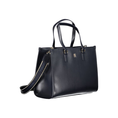 Tommy Hilfiger Blue Polyethylene Handbag with shoulder handles and adjustable strap, featuring a zip closure and logo.