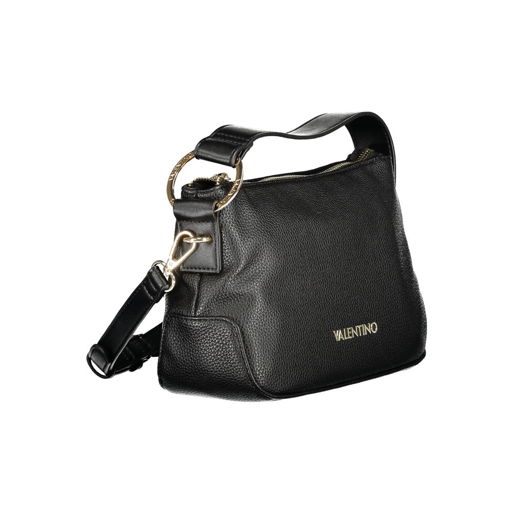 Mario Valentino Black Polyethylene Women Handbag with adjustable strap, elegant design for modern fashion, features internal pocket and zip closure.