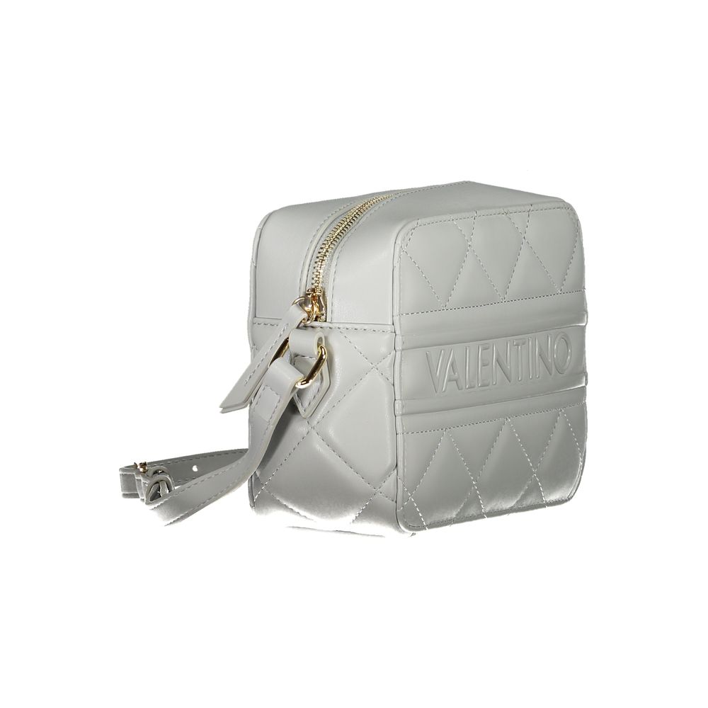 Mario Valentino Gray Polyethylene Women Handbag with adjustable strap and quilted design, featuring brand logo on side.