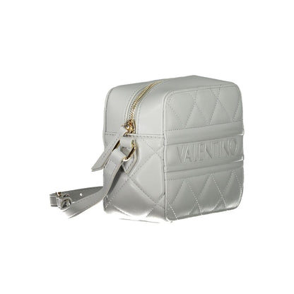 Mario Valentino Gray Polyethylene Women Handbag with adjustable strap and quilted design, featuring brand logo on side.