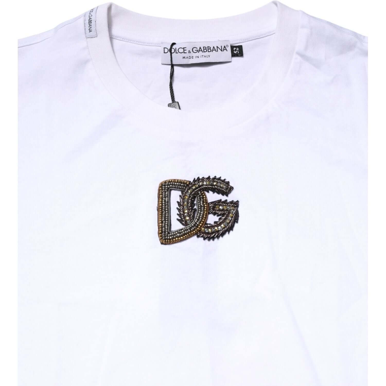 Dolce & Gabbana White Logo Embroidery Crew Neck T-shirt