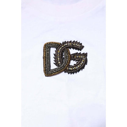 Dolce & Gabbana White Logo Embroidery Crew Neck T-shirt