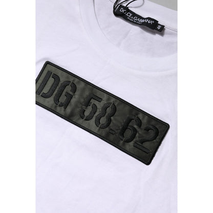 Dolce & Gabbana White Logo Embroidery Round Neck T-shirt