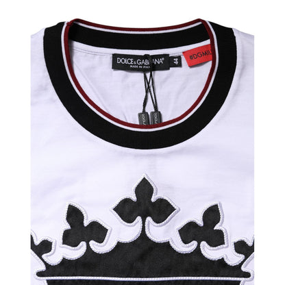 Dolce & Gabbana White Cotton Crown King Embroidery T-shirt