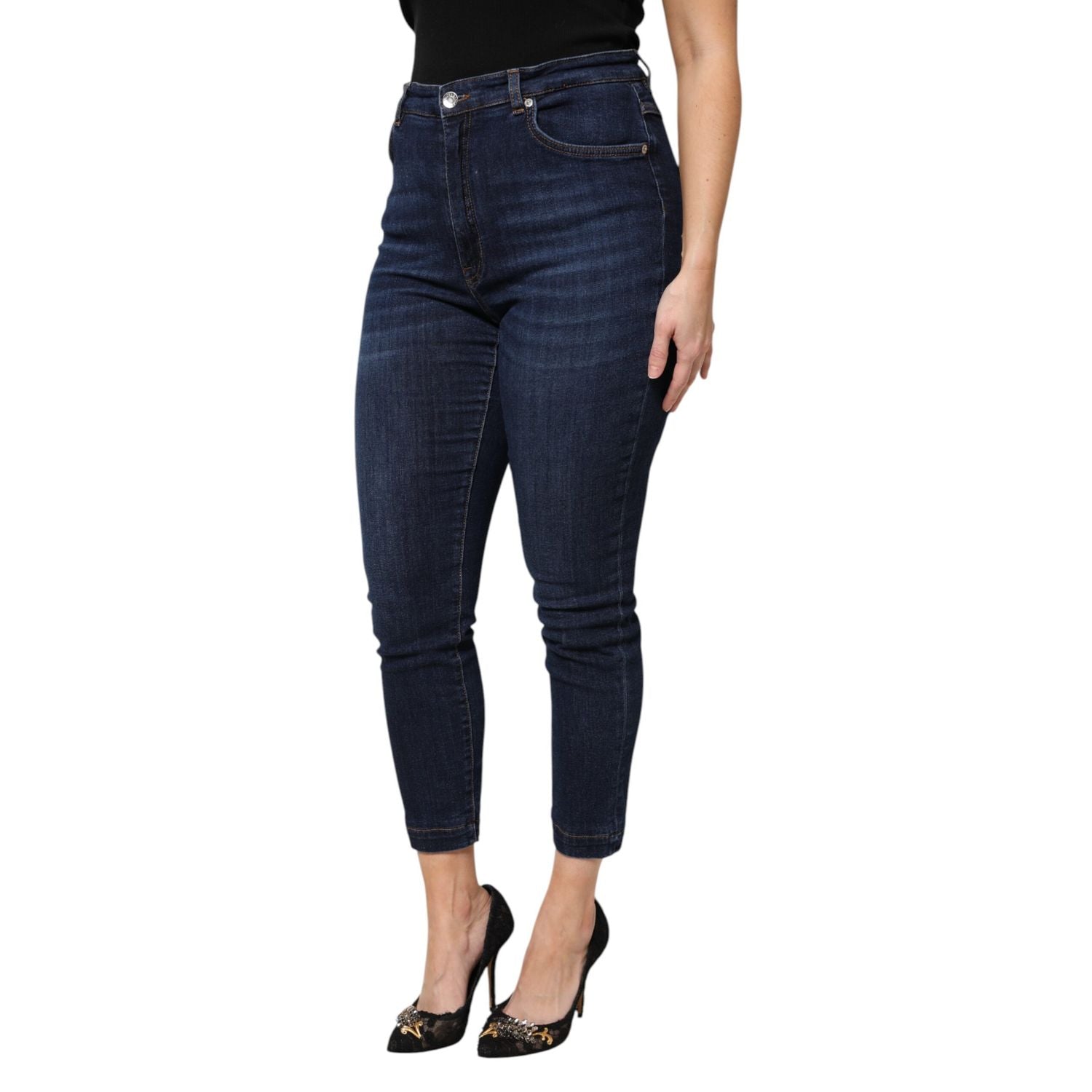 Dolce & Gabbana Blue Cotton High Waisted Cropped Denim Jeans