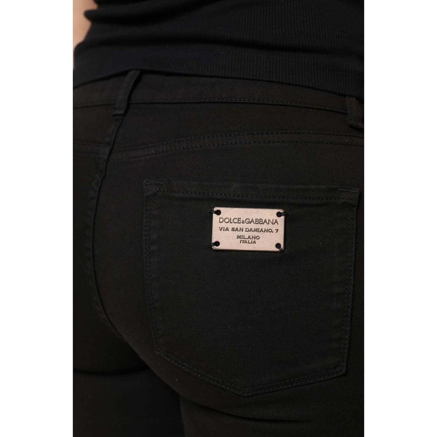Dolce & Gabbana Black Cotton Logo Mid Waist Skinny Denim Jeans PAN76281-42