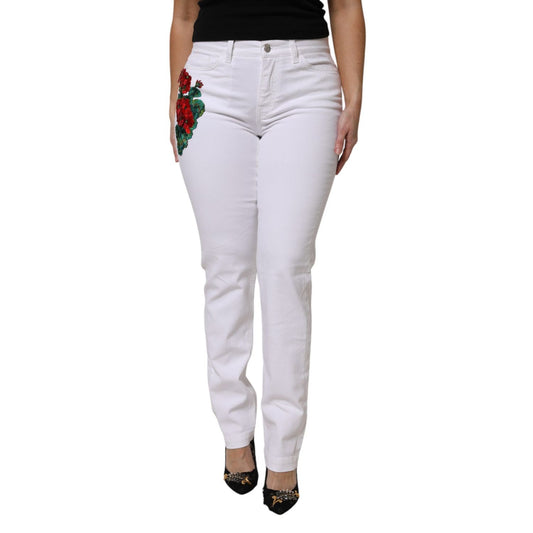 Dolce & Gabbana White Floral Sequined GIRLY Denim Jeans