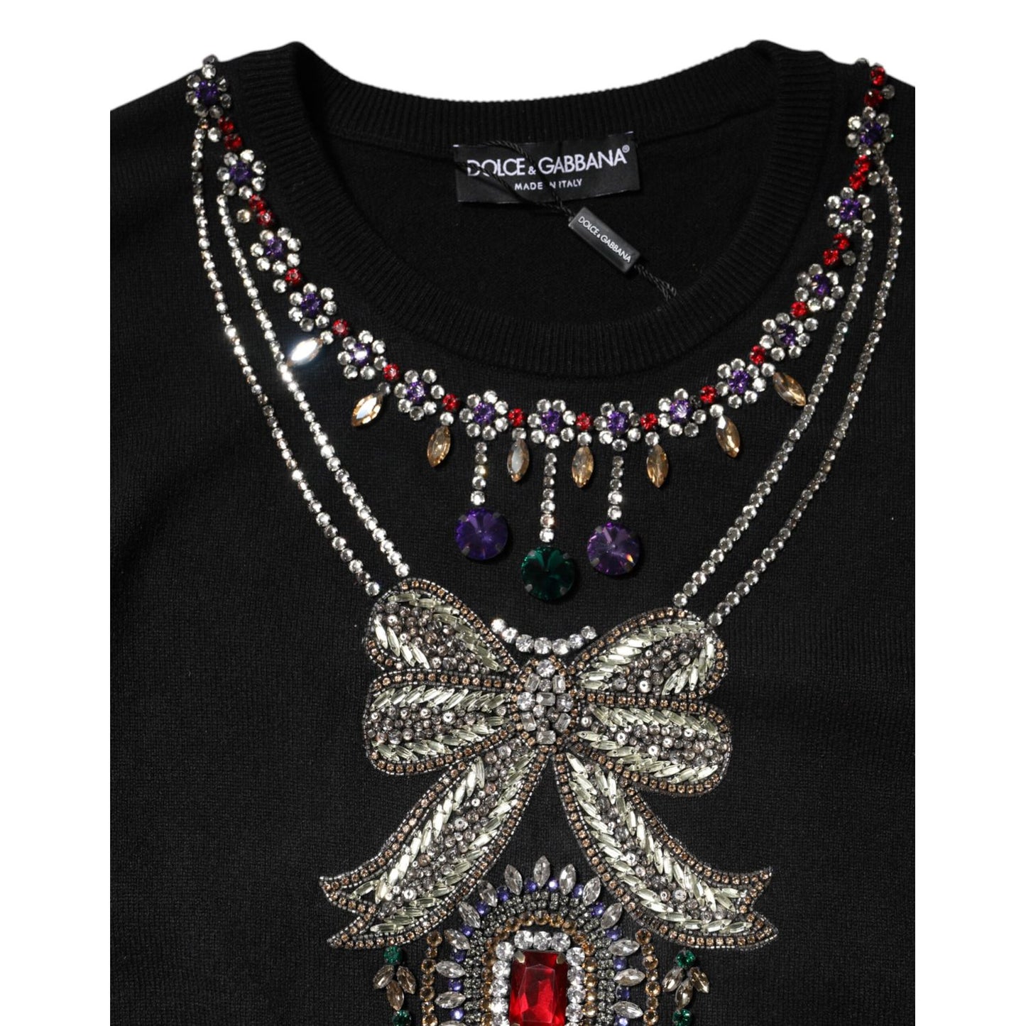 Dolce & Gabbana Black Cashmere Crystal Embellished Sweater