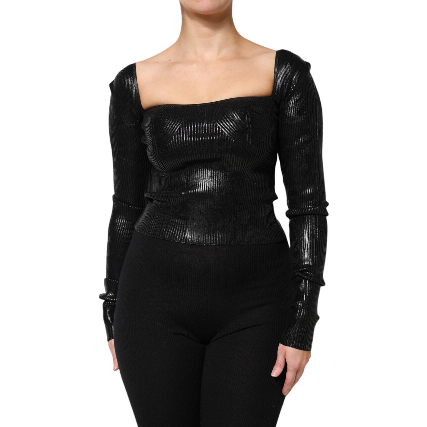 Dolce & Gabbana Black Viscose Long Sleeves Fitted Blouse Top