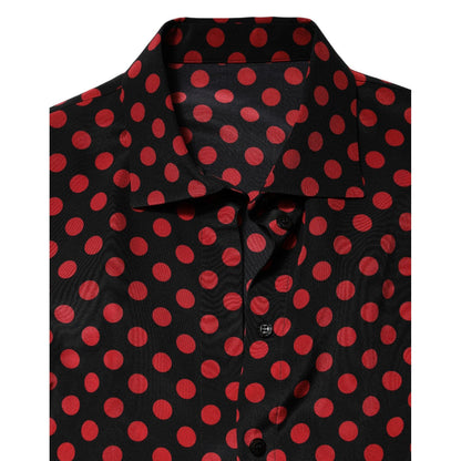 Dolce & Gabbana Black Red Polka Dot Silk Long Sleeves Top