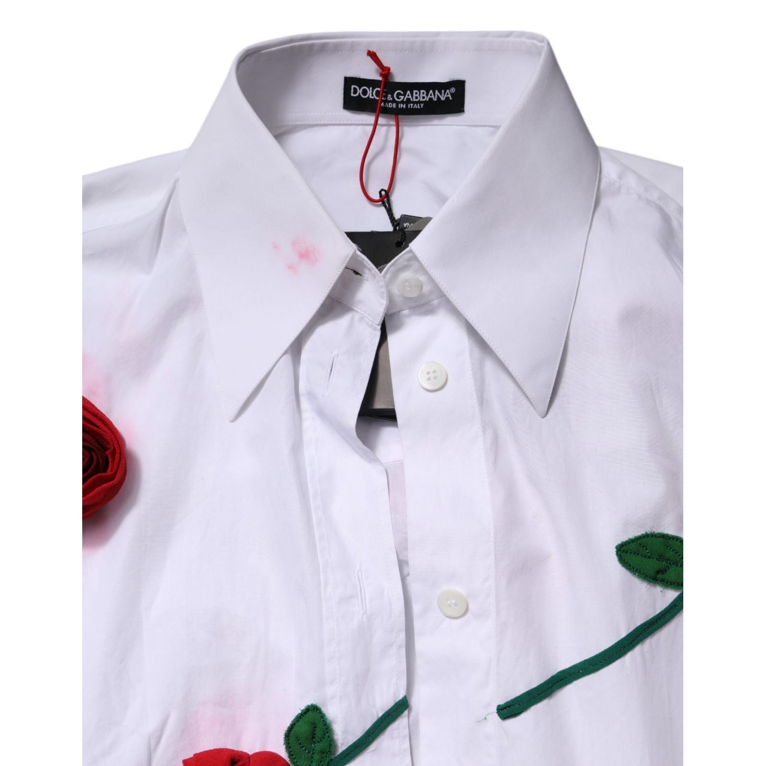Dolce & Gabbana White Cotton Floral Appliques Dress Shirt Top