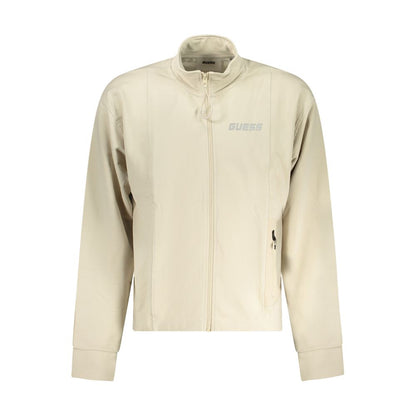 Guess Jeans Beige Cotton Men Sweater with zip and pocket