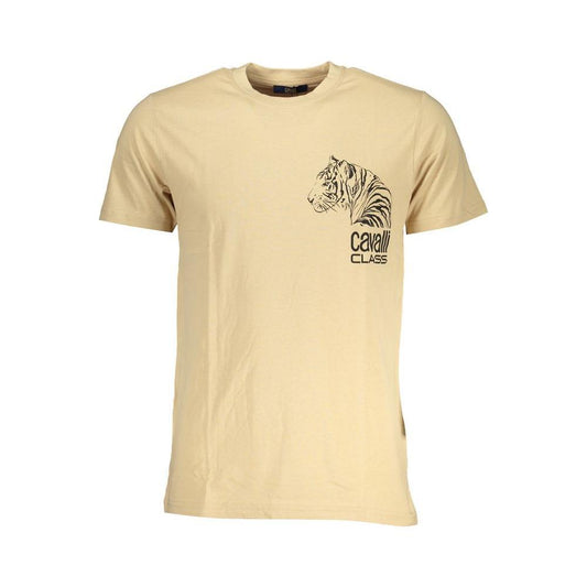 Cavalli Class Beige Cotton T-Shirt CA-28489-XL