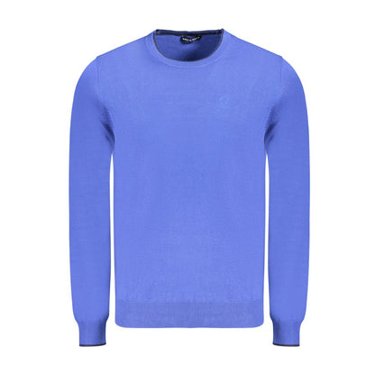 North Sails Blue Cotton Men Sweater with crew neck and logo embroidery, ideal for stylish comfort and durability.