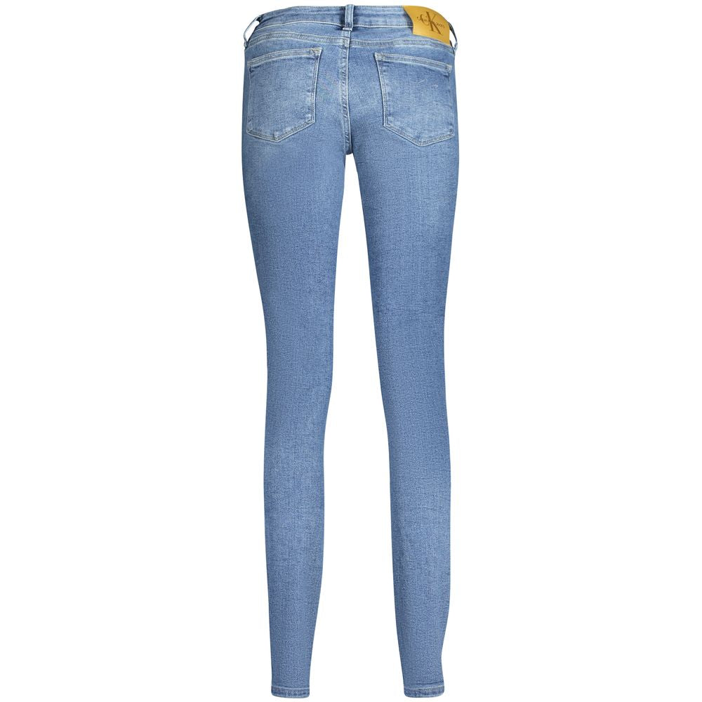 Back view of Calvin Klein Blue Cotton Women Jeans showcasing the mid-rise, skinny fit design with vintage washed effect.