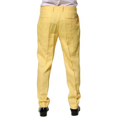 Dolce & Gabbana Yellow Flax Tapered Dress Men Pants