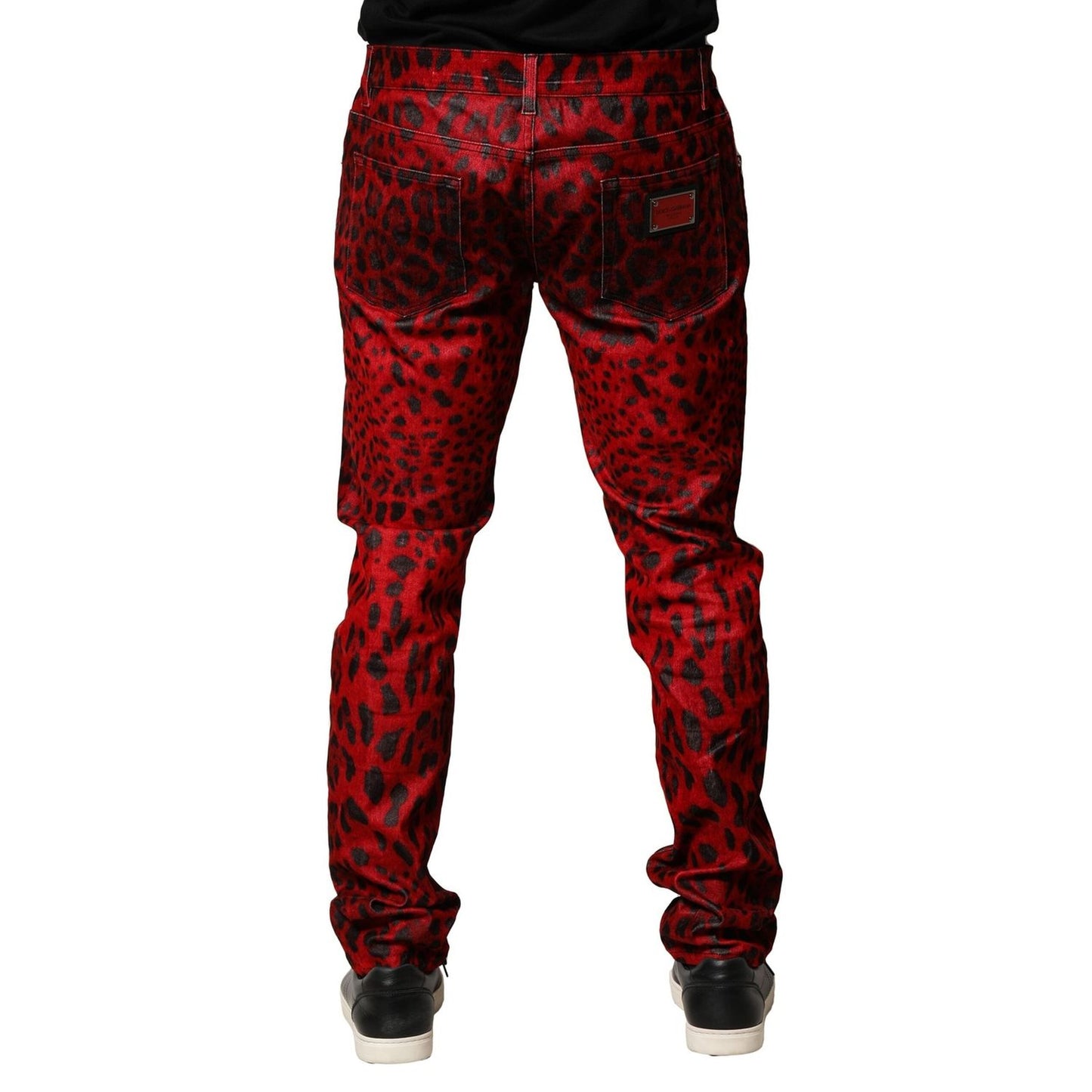 Dolce & Gabbana Red Leopard Print Cotton Skinny Denim Jeans PAN76453-54