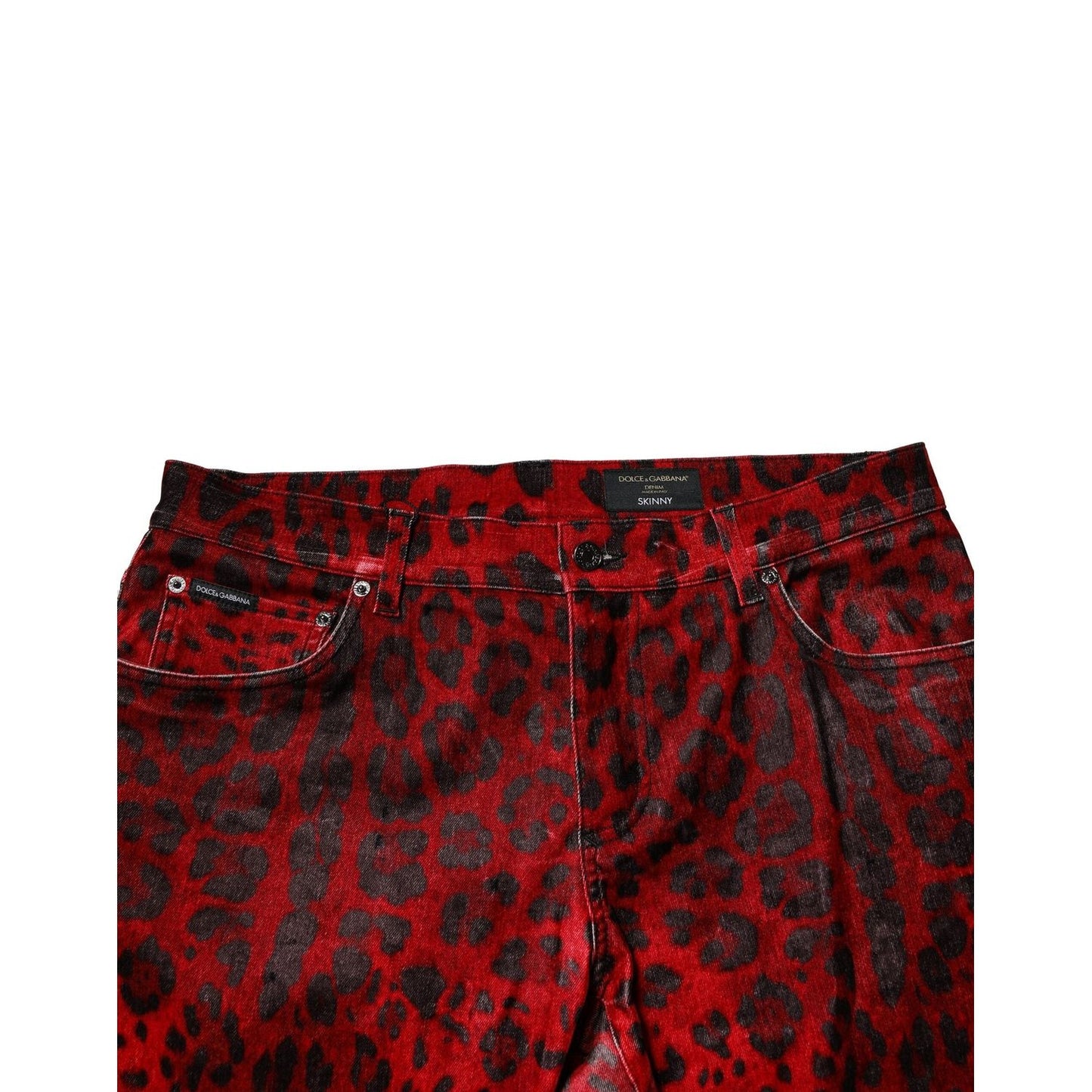 Dolce & Gabbana Red Leopard Print Cotton Skinny Denim Jeans PAN76453-54