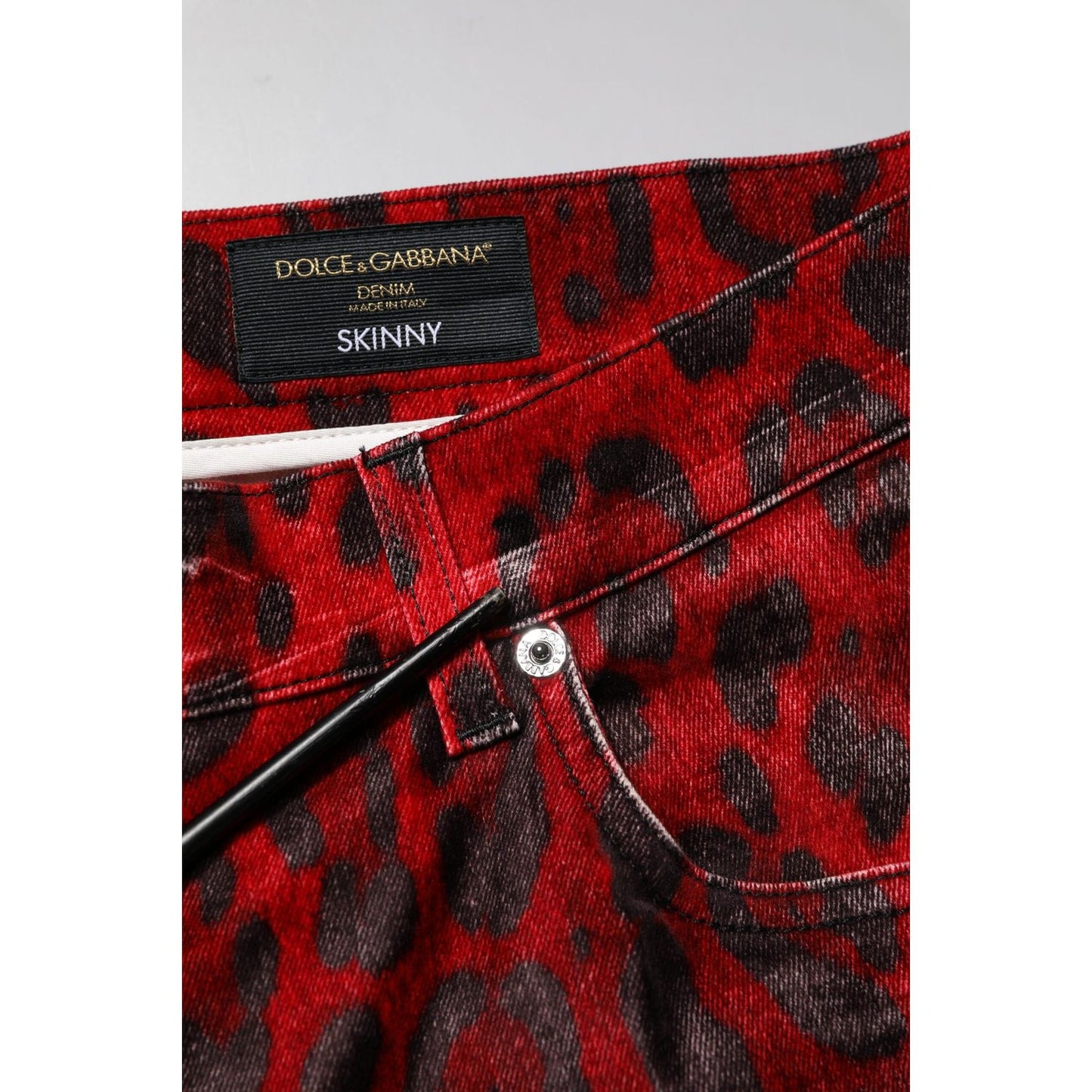 Dolce & Gabbana Red Leopard Print Cotton Skinny Denim Jeans PAN76453-54