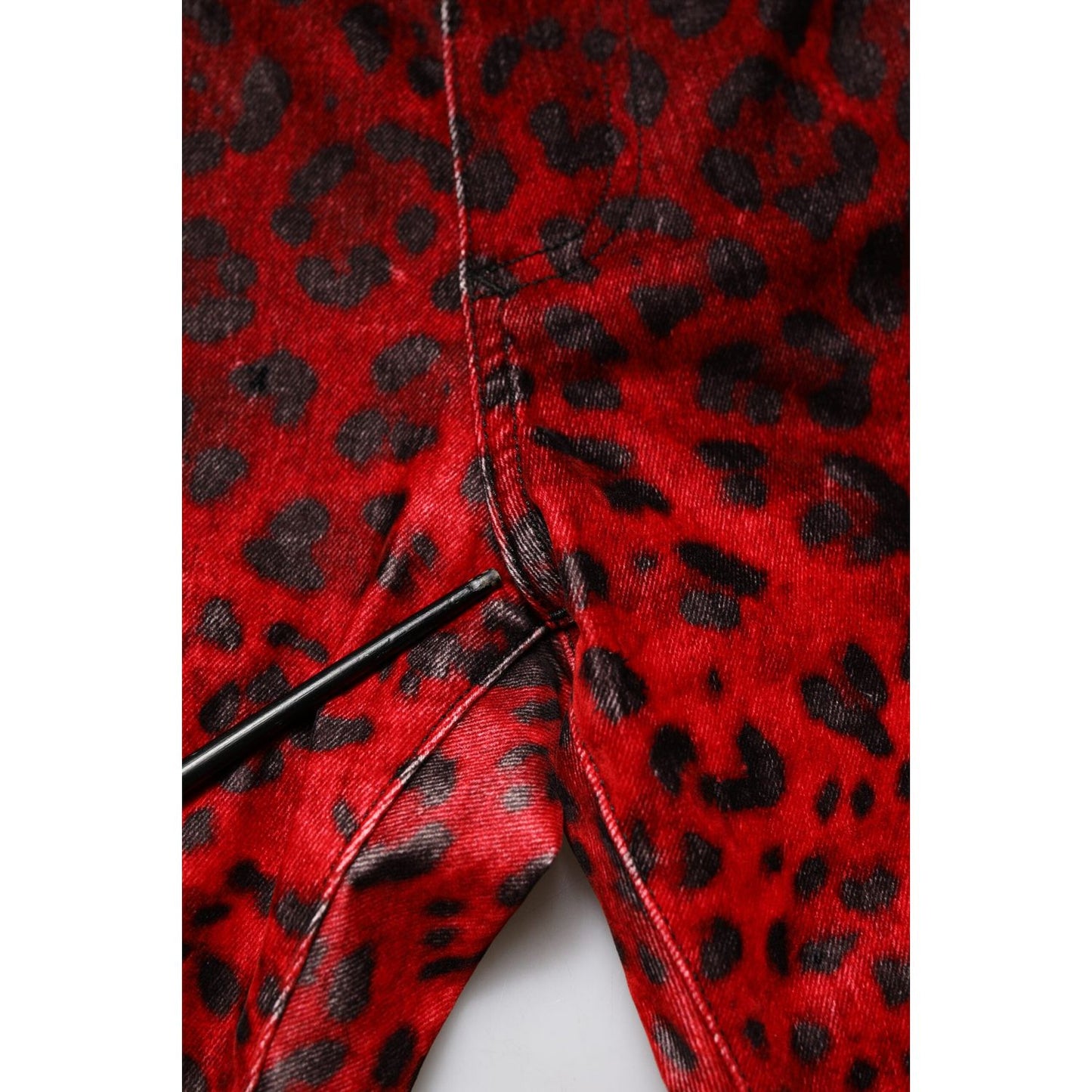 Dolce & Gabbana Red Leopard Print Cotton Skinny Denim Jeans PAN76453-54