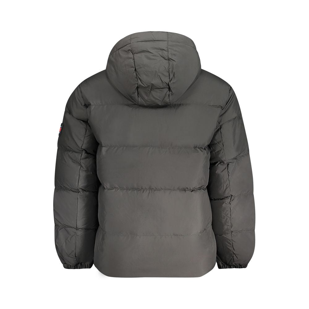 Back view of Tommy Hilfiger Black Recycled Polyester Men Jacket with removable hood