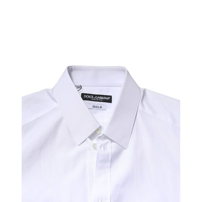 Dolce & Gabbana White GOLD Crown Cotton Dress Formal Shirt