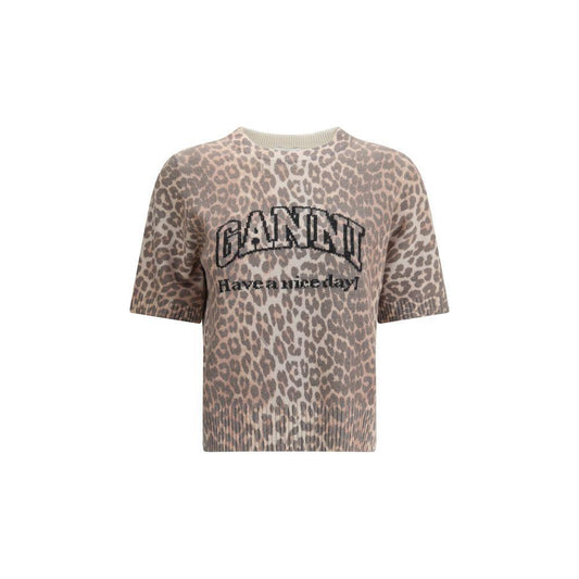 Ganni Leopard print short sleeve Sweater GA-K2500943-L