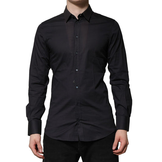 Dolce & Gabbana Blue Cotton GOLD Long Sleeves Formal Shirt