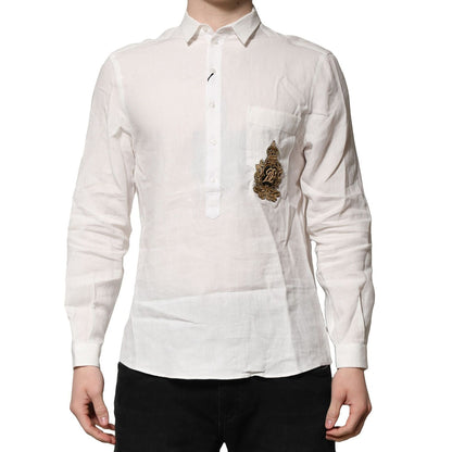 Dolce & Gabbana White DG Crown Embellish Dress Formal Shirt