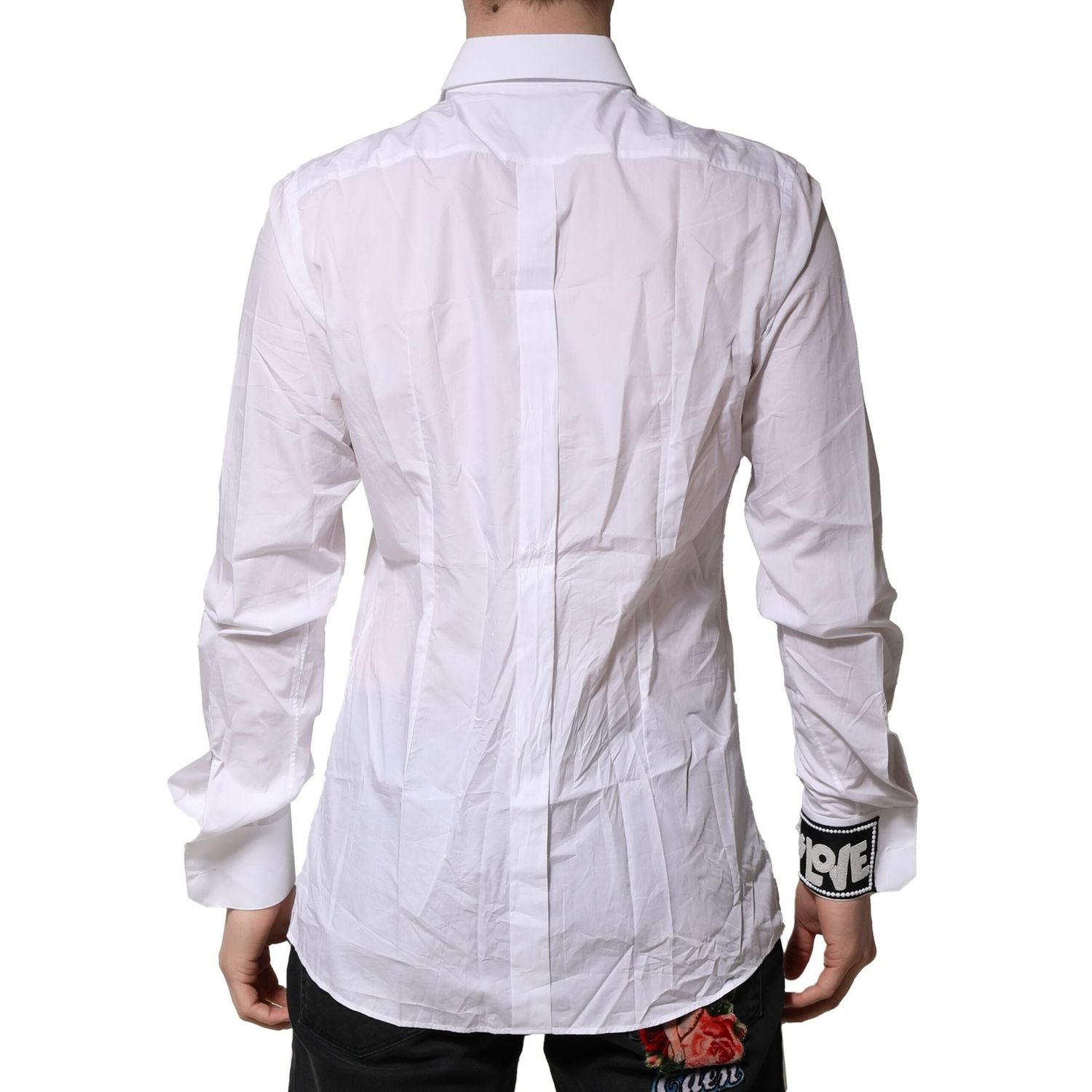 Dolce & Gabbana White GOLD Cotton Men Dress Formal Shirt