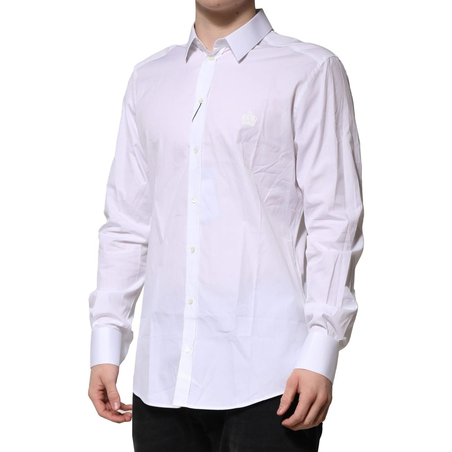 Dolce & Gabbana White Cotton GOLD Mens Dress Formal Shirt TSH906816-42