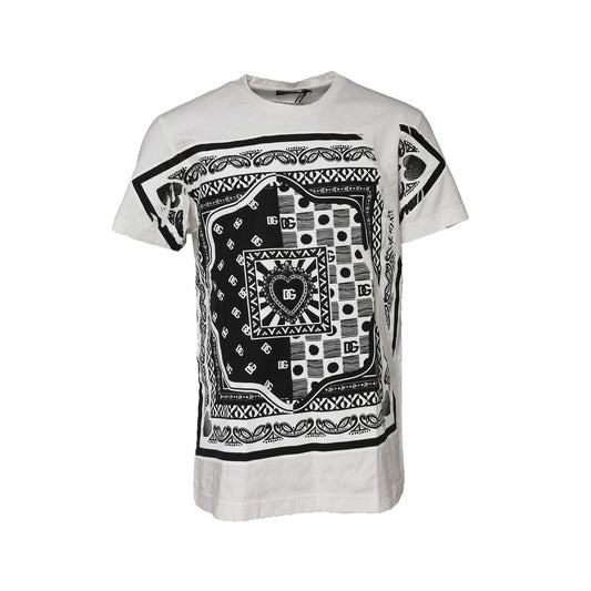Dolce & Gabbana White Bandana Cotton Men Crew Neck T-shirt TSH90574-56