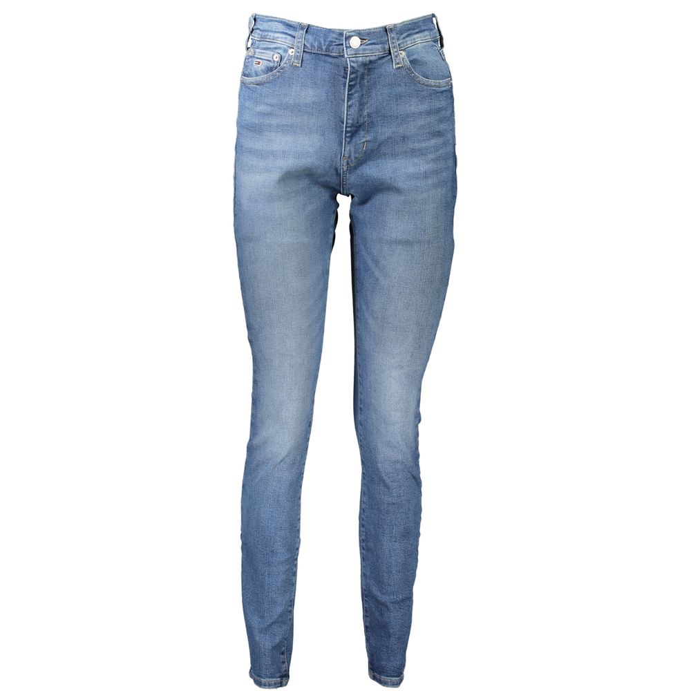 Tommy Hilfiger Blue Cotton Women's Skinny Jean with washed effect, featuring high waist and iconic logo.