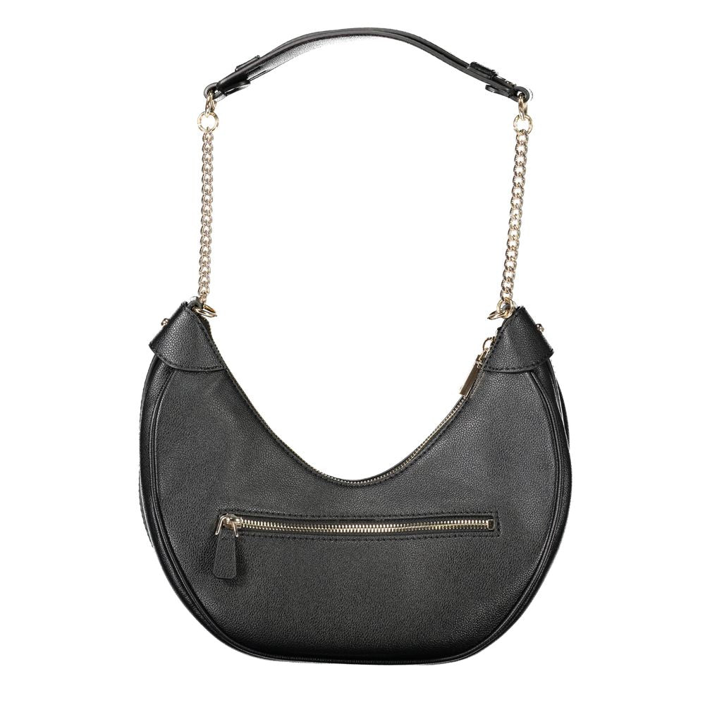 Alt Tag: Guess Jeans Black Polyethylene Women Handbag with chain shoulder handle and zip closure for stylish urban chic look.