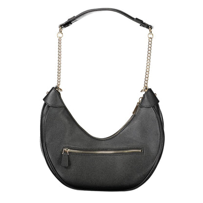 Alt Tag: Guess Jeans Black Polyethylene Women Handbag with chain shoulder handle and zip closure for stylish urban chic look.