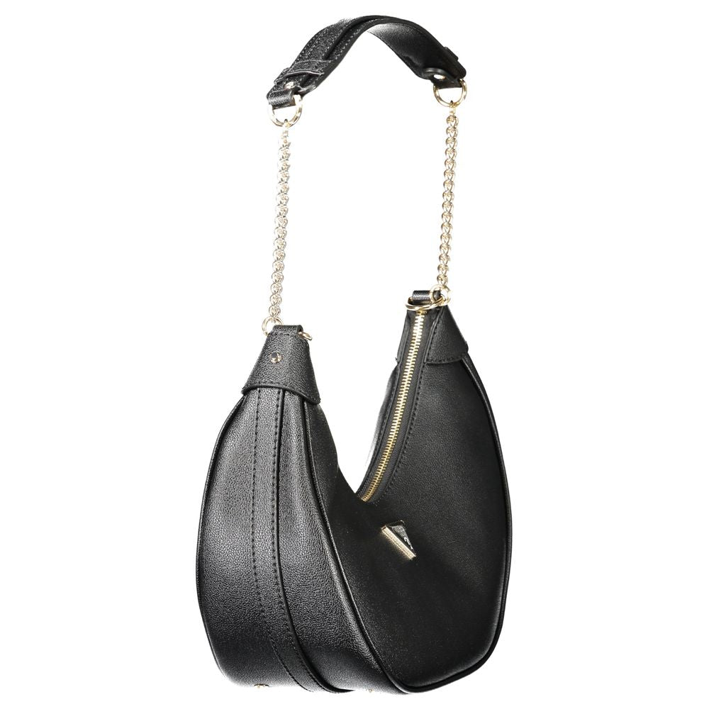 Guess Jeans Black Polyethylene Women Handbag with chain handle and zip closure, urban chic design.