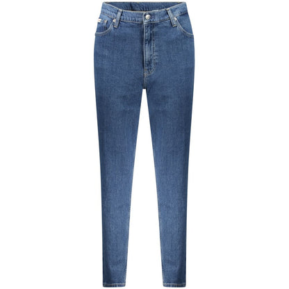 Calvin Klein Blue Cotton Women Jeans with recycled cotton, classic five-pocket design, and logo detailing.