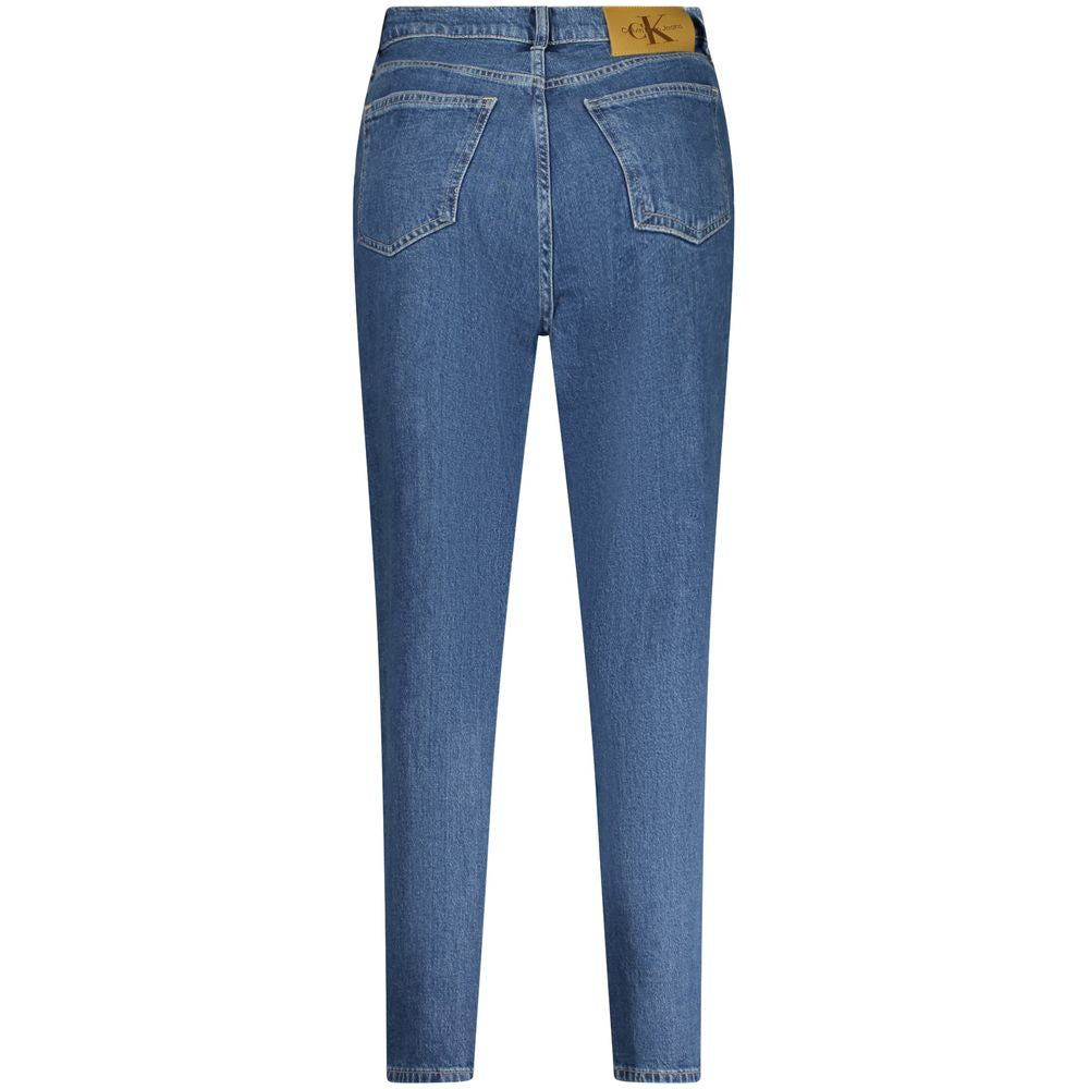 Back view of Calvin Klein Blue Cotton Women Jeans with iconic logo, showcasing sustainable fashion.