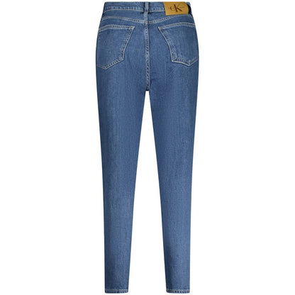 Back view of Calvin Klein Blue Cotton Women Jeans with iconic logo, showcasing sustainable fashion.