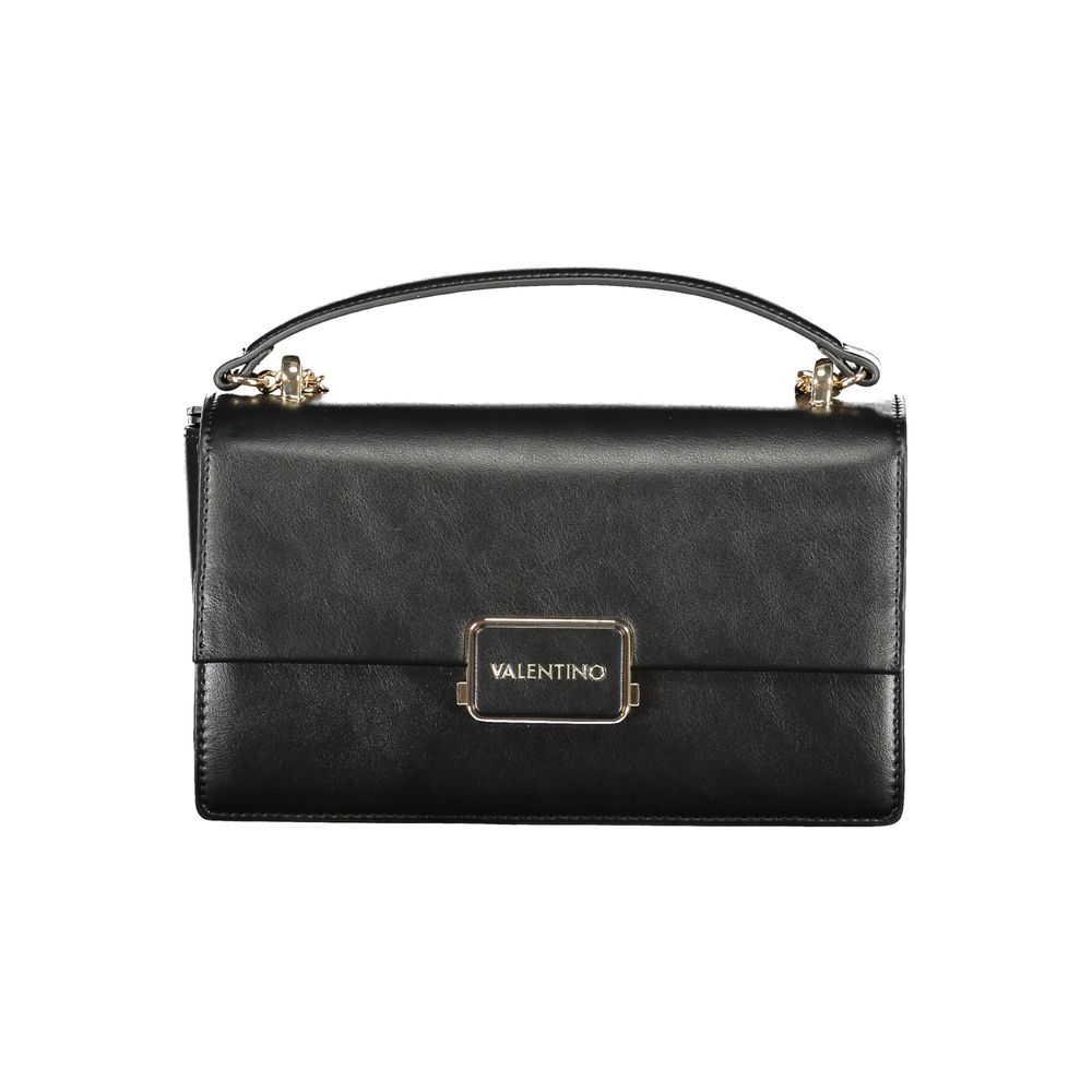 Mario Valentino Black Polyethylene Women Handbag with logo, elegant chain shoulder bag, perfect for stylish essentials.