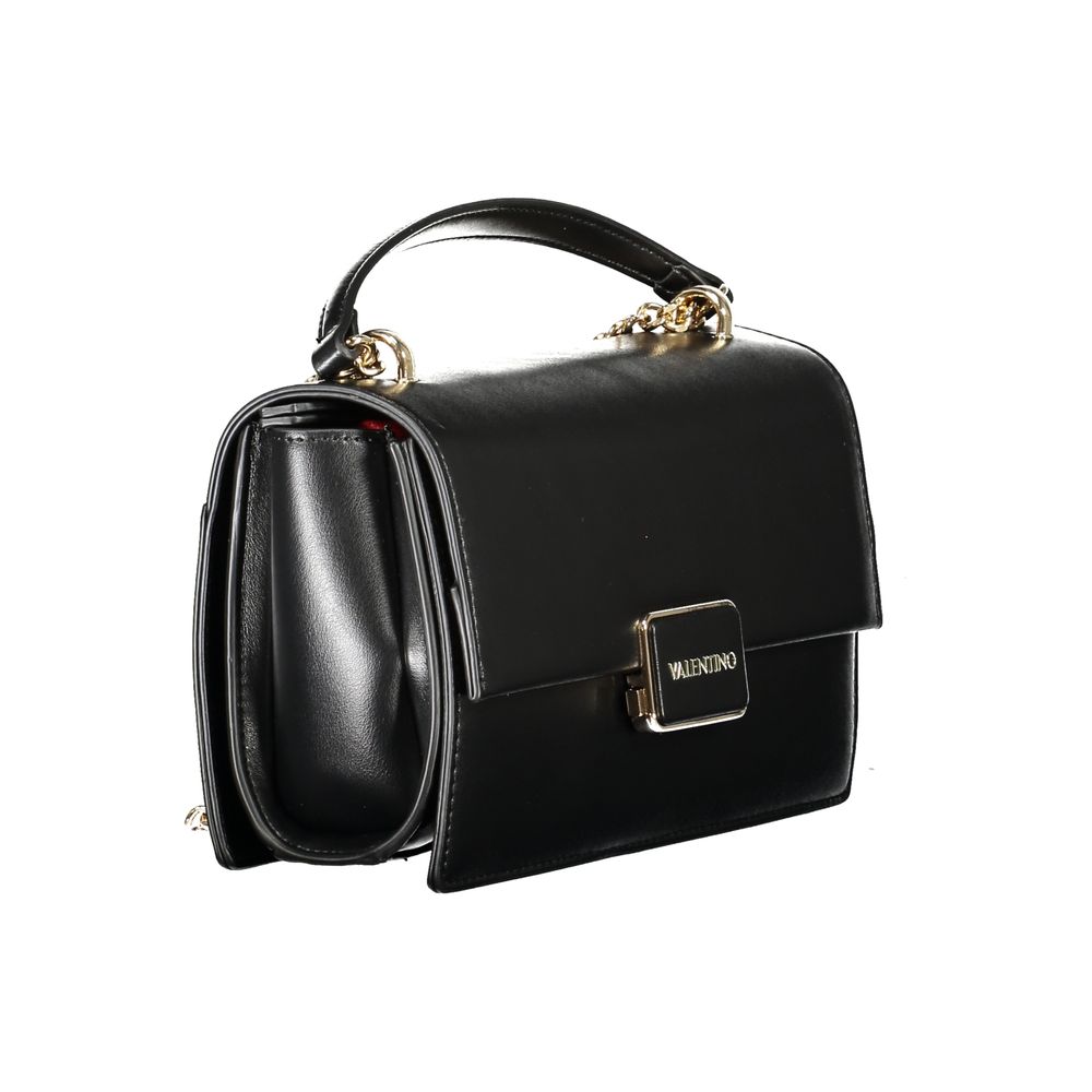 Mario Valentino Black Polyethylene Women Handbag with chain shoulder strap and logo, featuring secure pocket and elegant closure.