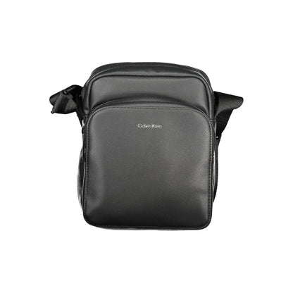 Calvin Klein Black Polyester Men Shoulder Bag with adjustable strap and logo, featuring exterior pocket and zip closure for style and function.