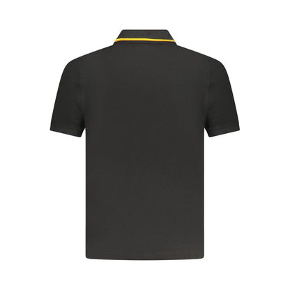 K-WAY Black Cotton Polo Shirt with short sleeves, 2 buttons, contrasting details, and logo application, back view.