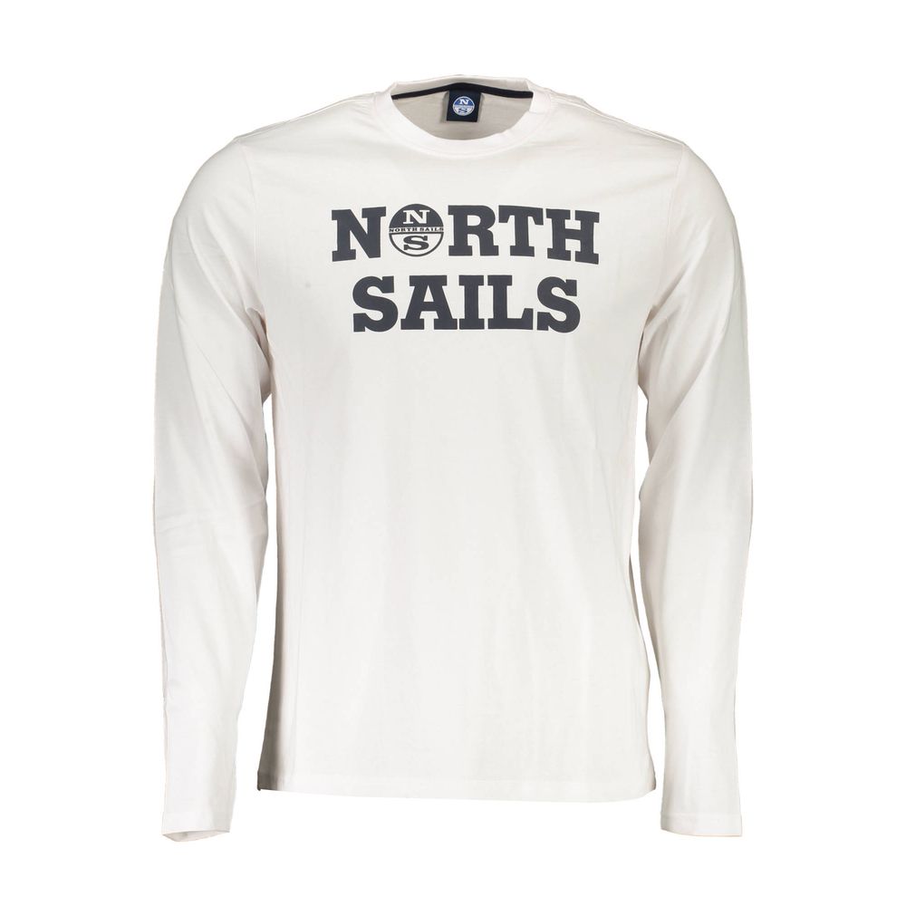 North Sails White Cotton Men T-Shirt with logo and print, long sleeve design for stylish and casual wear.