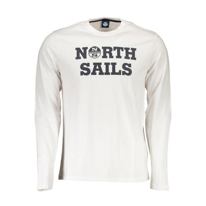 North Sails White Cotton Men T-Shirt with logo and print, long sleeve design for stylish and casual wear.