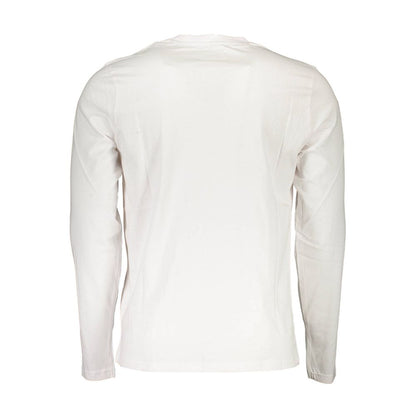 Back view of North Sails White Cotton Men T-Shirt, featuring long sleeves and premium cotton material, showcasing trend-setting style.
