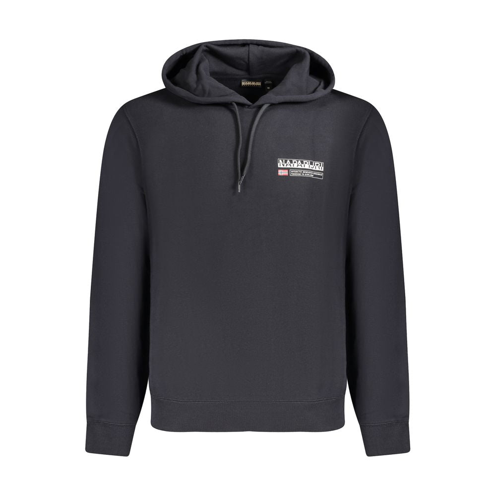Napapijri Black Cotton Men Sweater with hood and iconic logo, featuring brushed finish for sophistication and style, regular fit