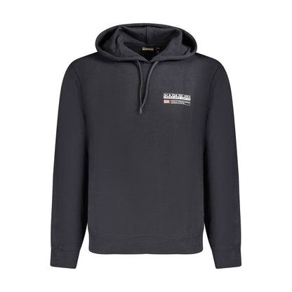 Napapijri Black Cotton Men Sweater with hood and iconic logo, featuring brushed finish for sophistication and style, regular fit